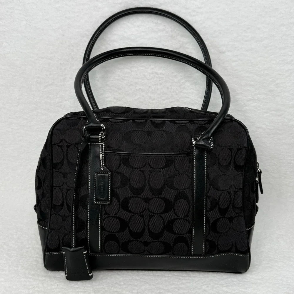 Coach Limited Edition Signature Black Jacquard Leather Satchel 6097 Logo Handbag
